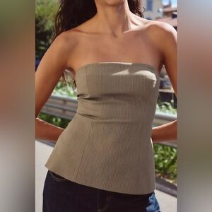 Zara Beige Pinstripe Strapless Top